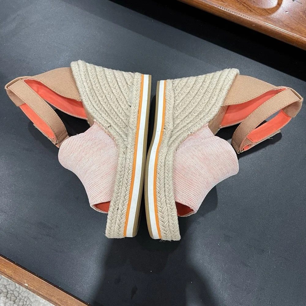 TOMS Women's Marisol Peep Toe Wedge Orange Sandals 8 M